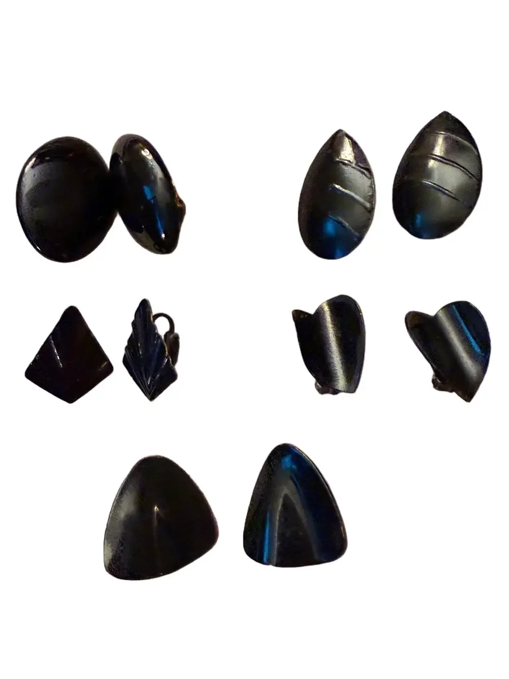 Vintage Clip on Black Earrings 5 pairs